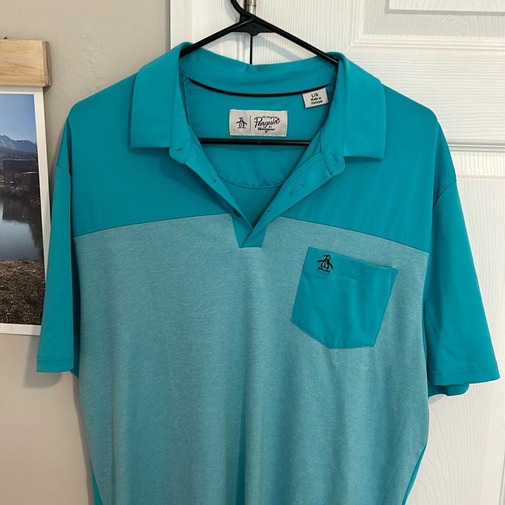 Men’s Original Penguin Performance shirt Size L. Greenish/blue color.